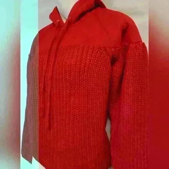 Women's ASOS Red Knit Sweat Hoodie LS Sz 0 - Picture 3 of 11